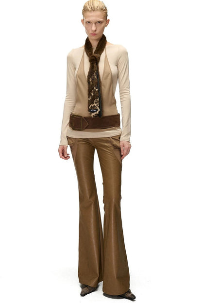 Furry Leopard Print Tie Scarf