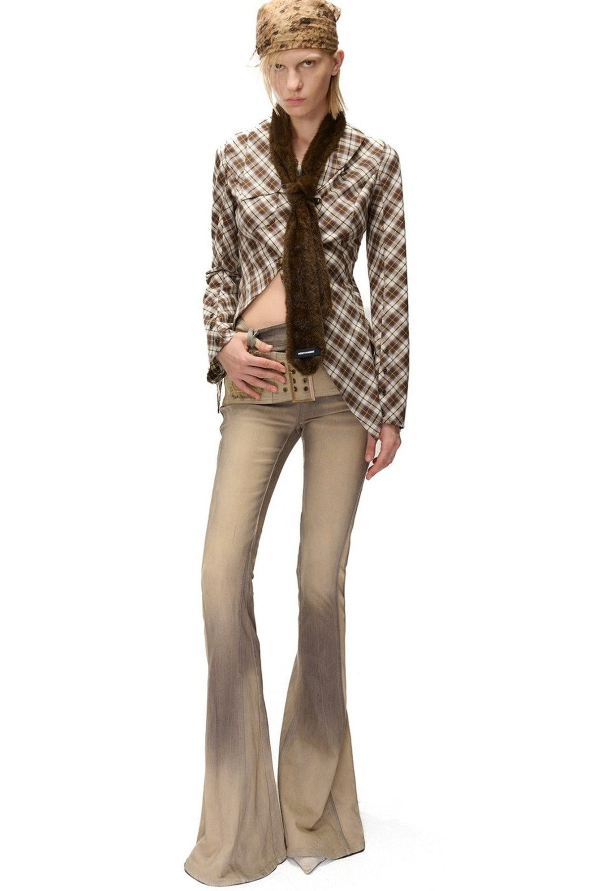Furry Leopard Print Tie Scarf