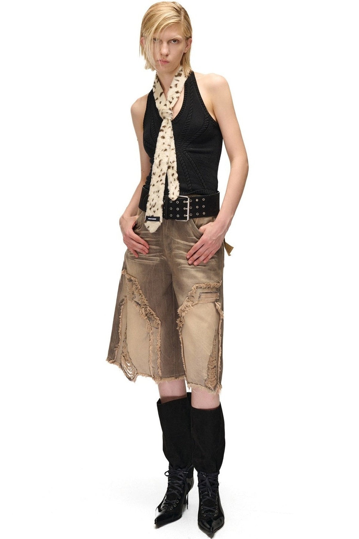 Furry Leopard Print Tie Scarf