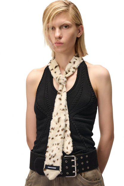 Furry Leopard Print Tie Scarf