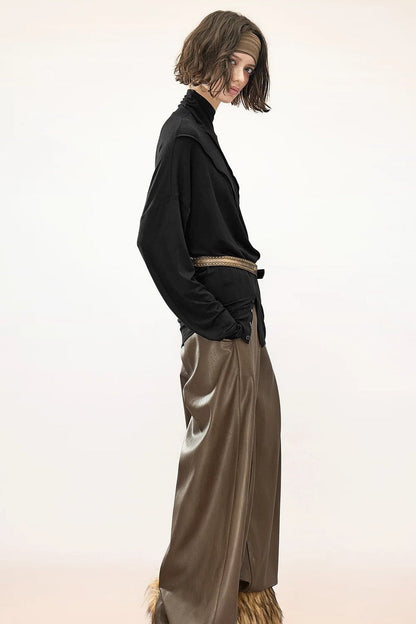 Lyocell Multi-Wear Ruffled Off-Shoulder Irregular Long-Sleeve T-Shirt