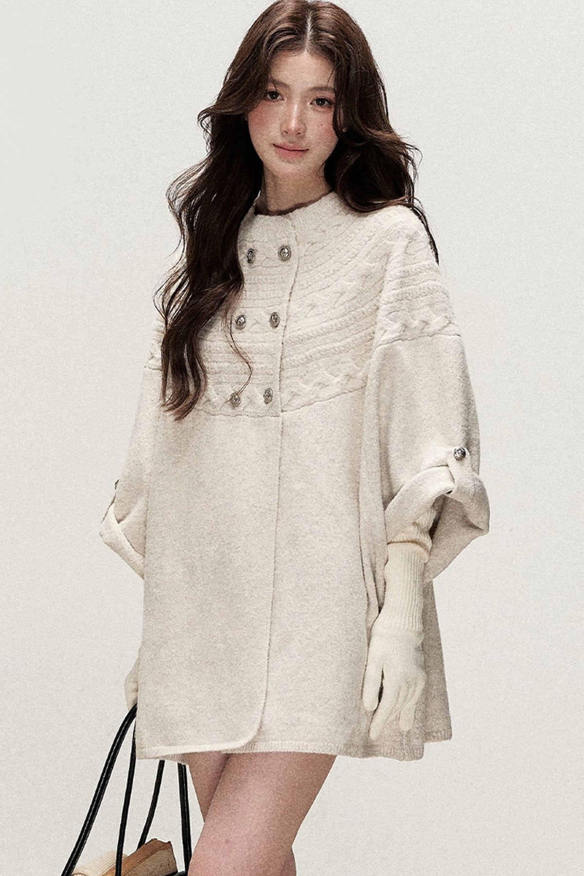 Double-Breasted Cape Design Cardigan
