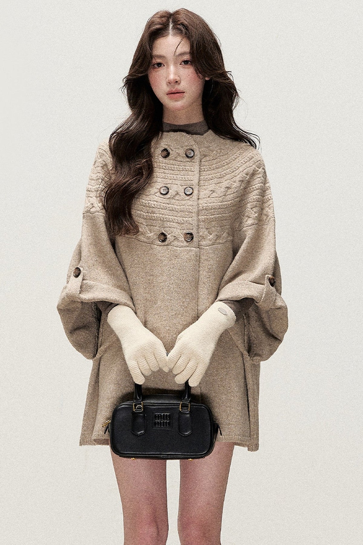 Double-Breasted Cape Design Cardigan