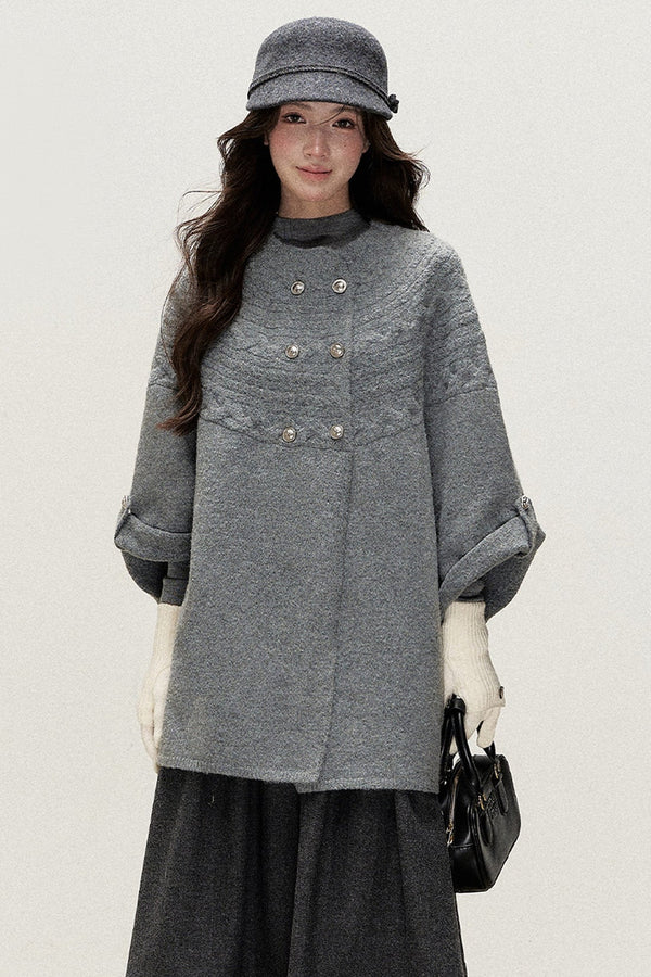 Double-Breasted Cape Design Cardigan