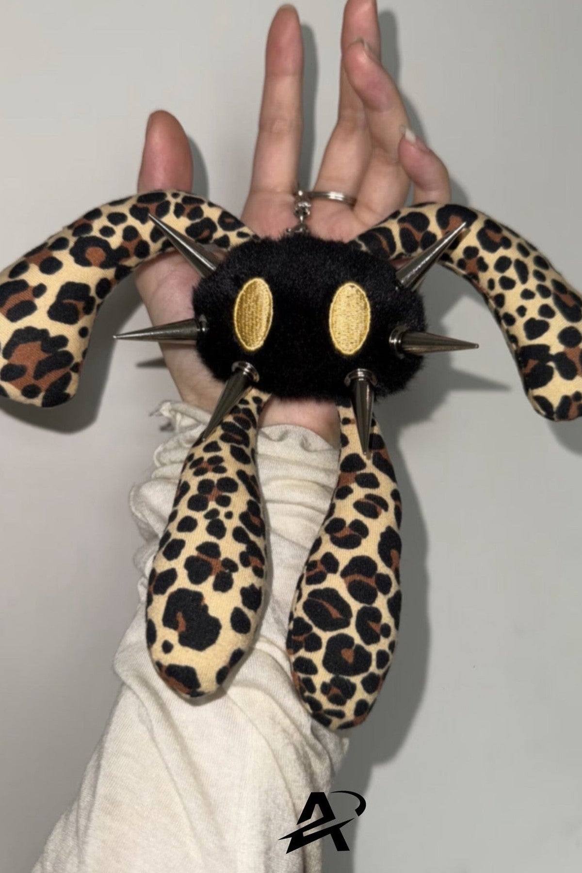 Four-Eared Rabbit Rivet Leopard Print Plush Keychain