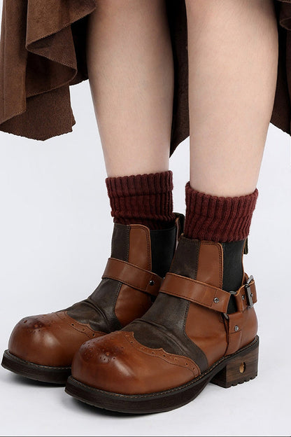 Retro Distressed Brown Short Boots