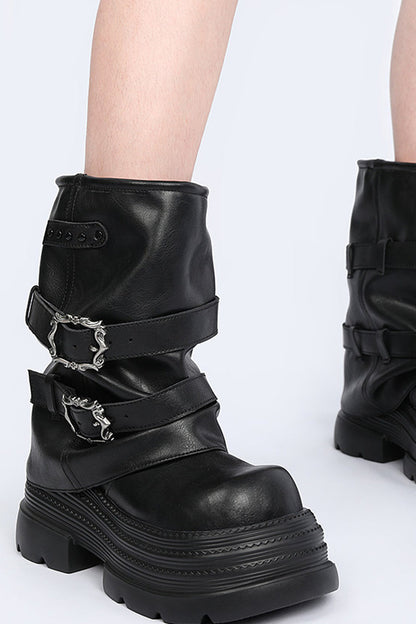 Y2K Stacked Mid-Calf Boots