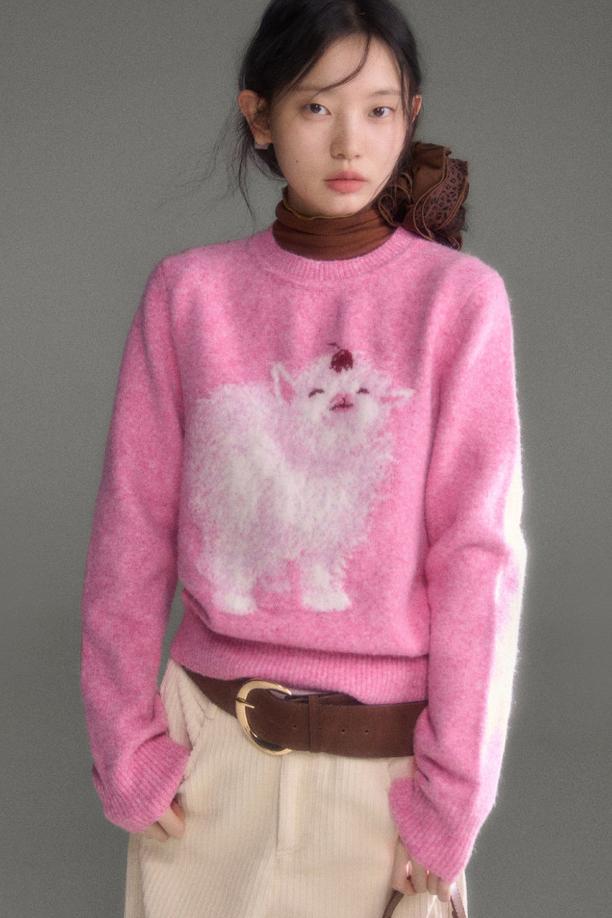 Cherry Lamb Jacquard Wool Blend Sweater