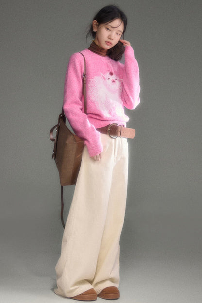 Cherry Lamb Jacquard Wool Blend Sweater