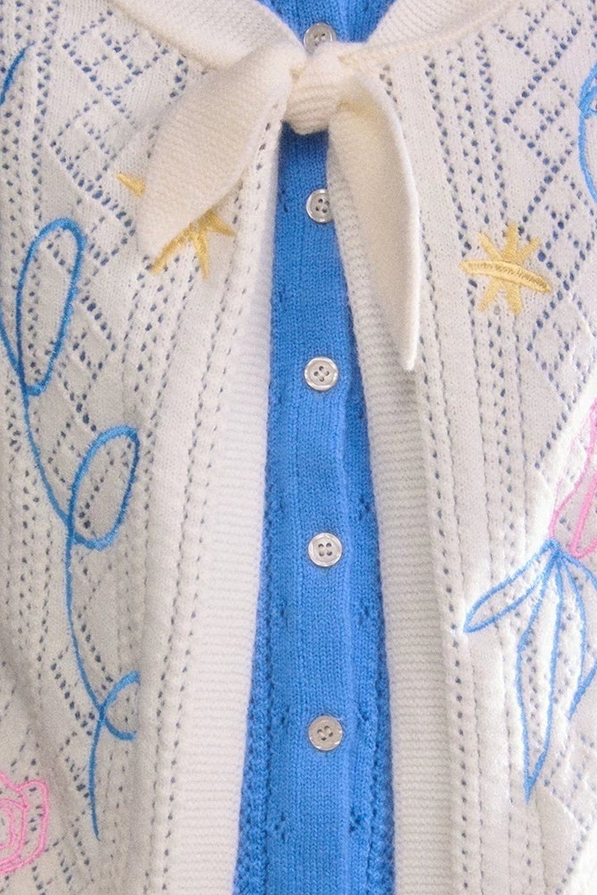 Two-Piece Wool-Blend Tulip Embroidery Knit Cardigan And Skirt Set-Up