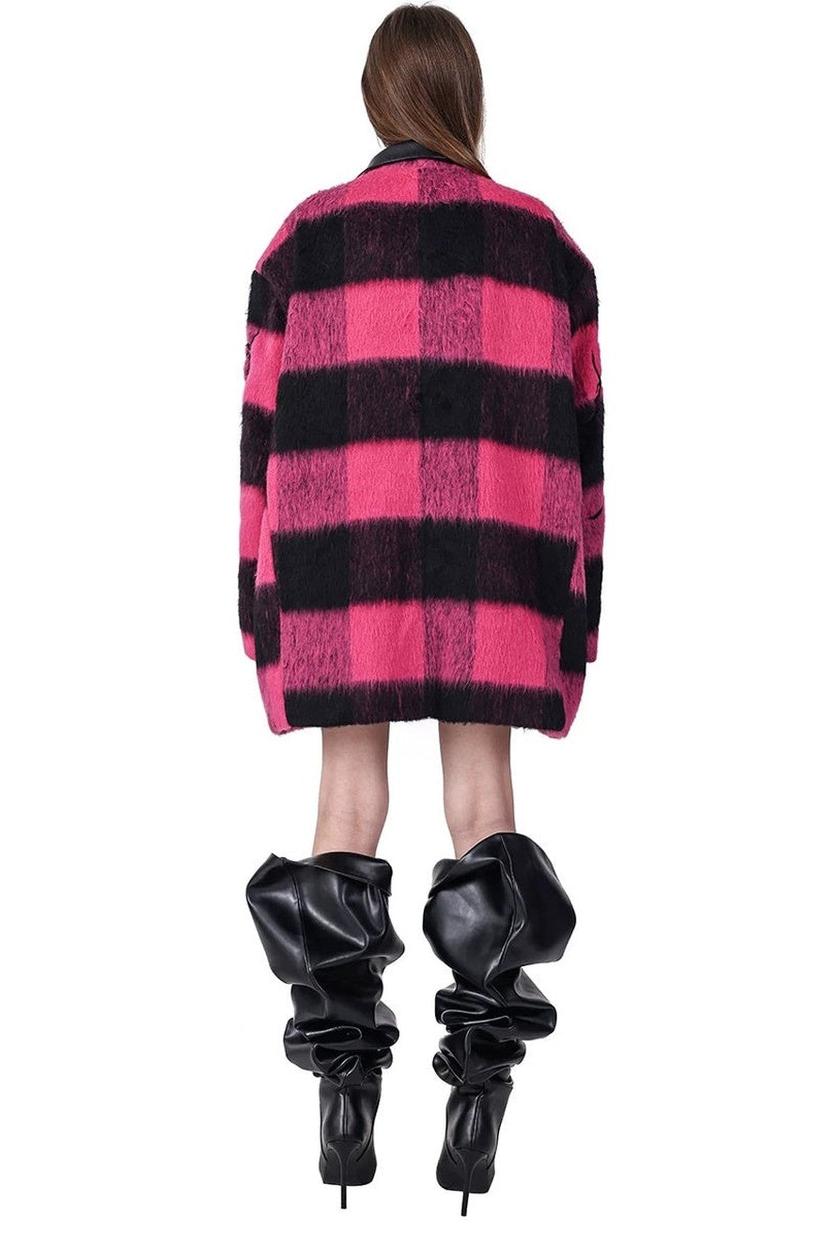 Black Pink Plaid Oversized Blazer