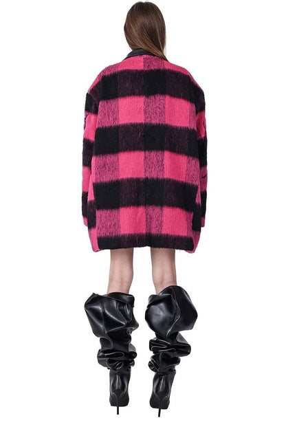 Black Pink Plaid Oversized Blazer