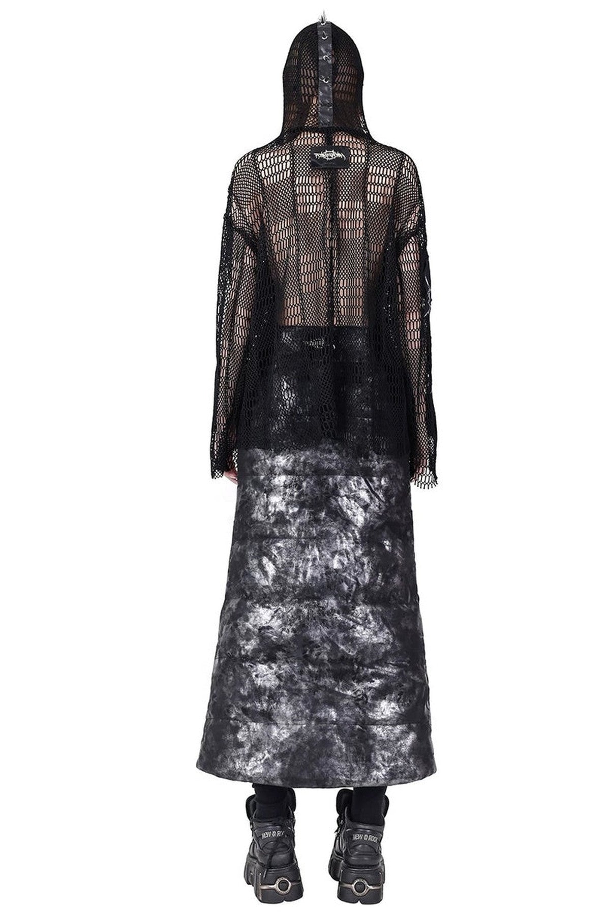 Rivet Hooded Mesh Patch Embroidery Jacket