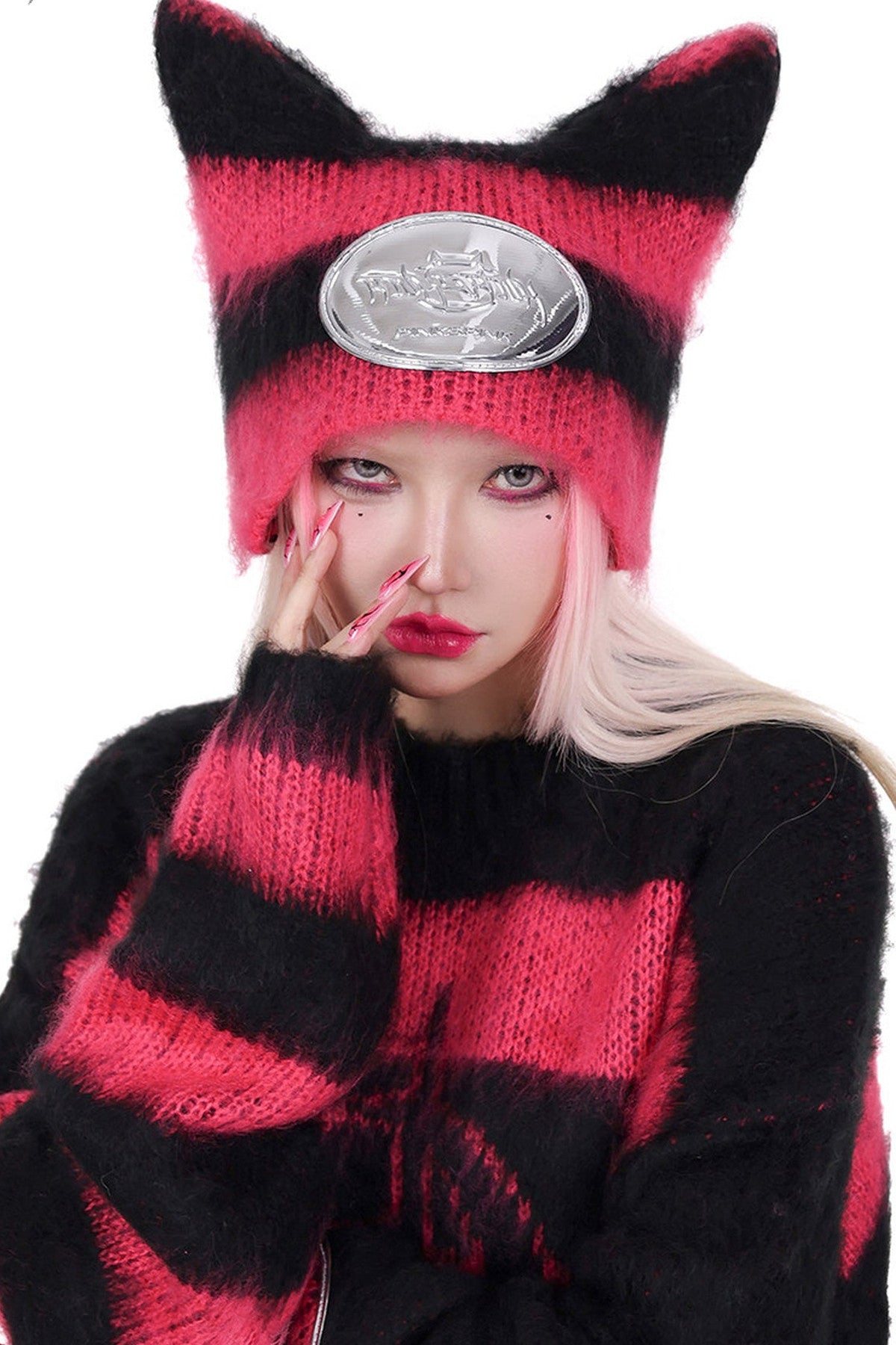 Striped Devil Cat Ears Knitted Hat