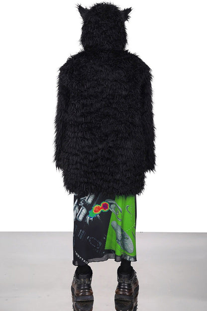 3D Cat Ears Hooded Faux Fur Jacket
