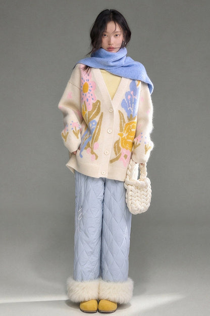 Star Embroidery Quilted Wide-Leg Pants