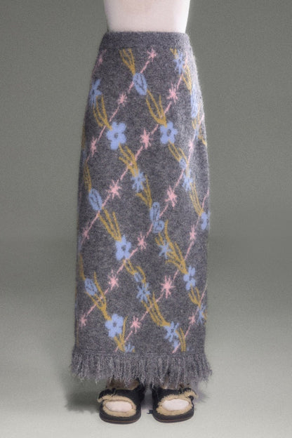 Ear-Shaped Wool-Blend Bird and Flower Jacquard Dress Set-Up