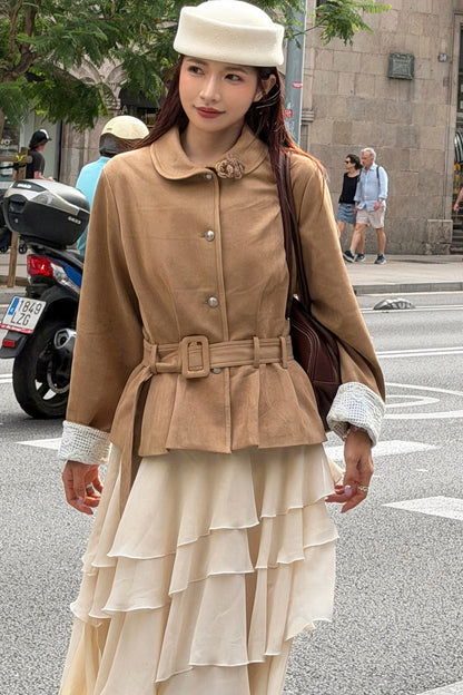 Waist-Cinching Suede Lace Cuffs Jacket