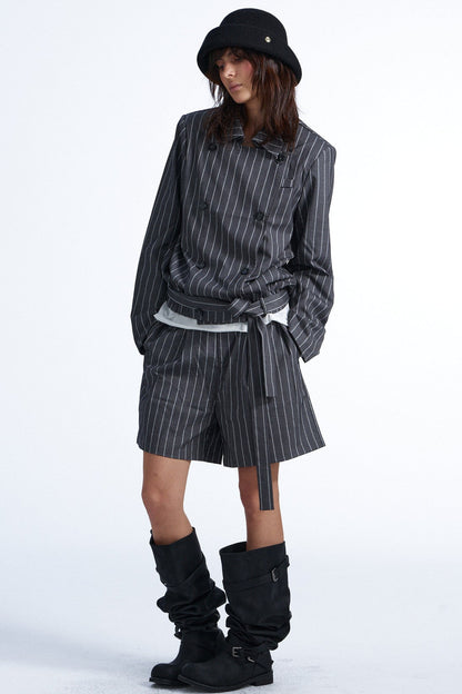 Striped Double-Breasted Blazer and Shorts Set-Up