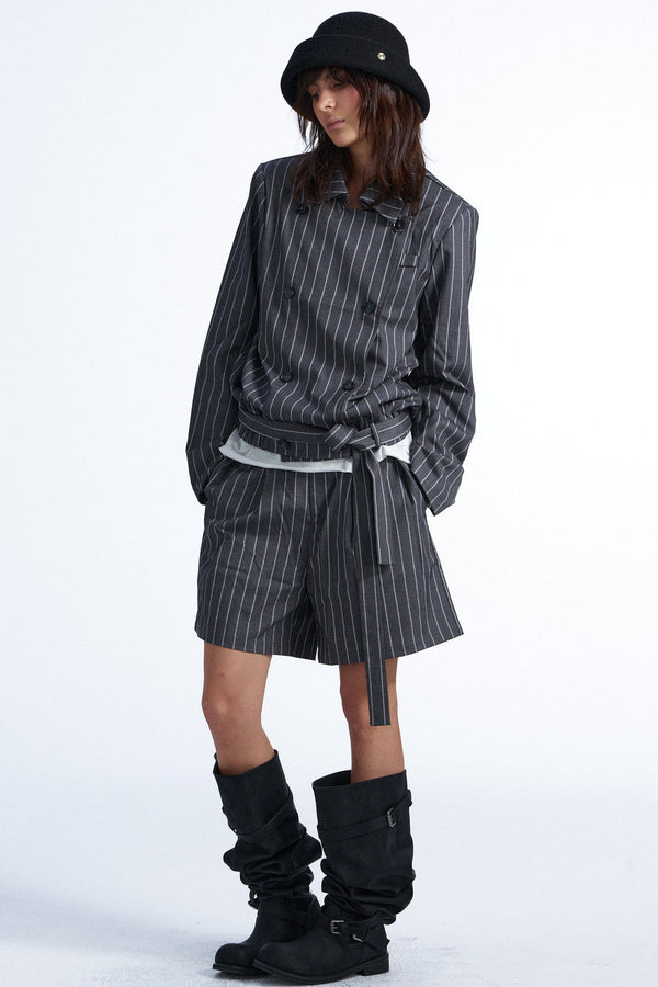 Striped Double-Breasted Blazer and Shorts Set-Up
