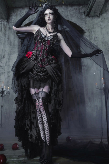 Gothic Embroidered Velvet Tail Skirt
