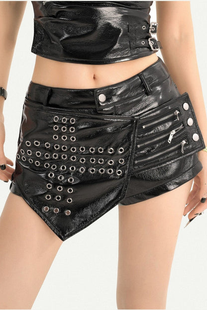 Low-Waist Punk Leather Eyelet Skirt Pants and Tube Top Set-Up