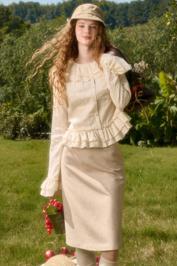 Cotton Shirt And Wool Skirt Set-Up