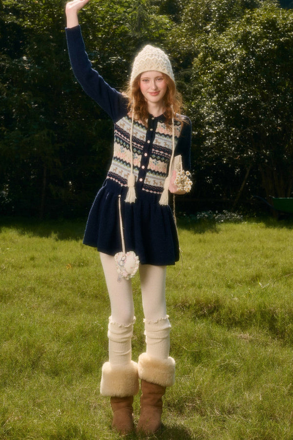 Reindeer Fair Isle Pleated Dress