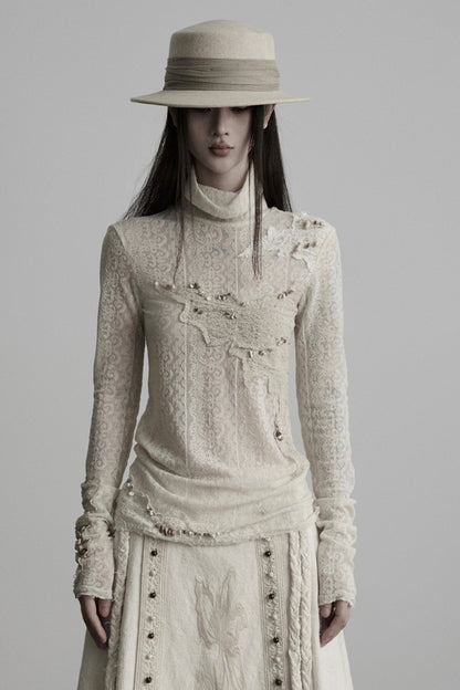 Irregular Lace Patchwork Long-Sleeve T-Shirt