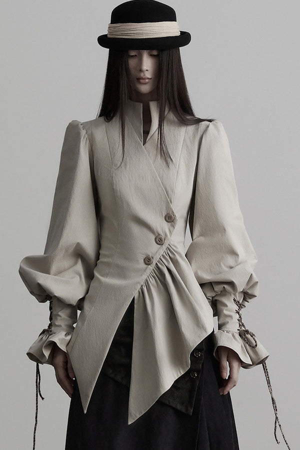 Asymmetrical Placket Deconstructed Pleated Shirt