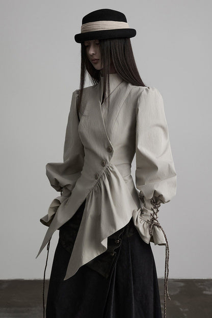 Asymmetrical Placket Deconstructed Pleated Shirt