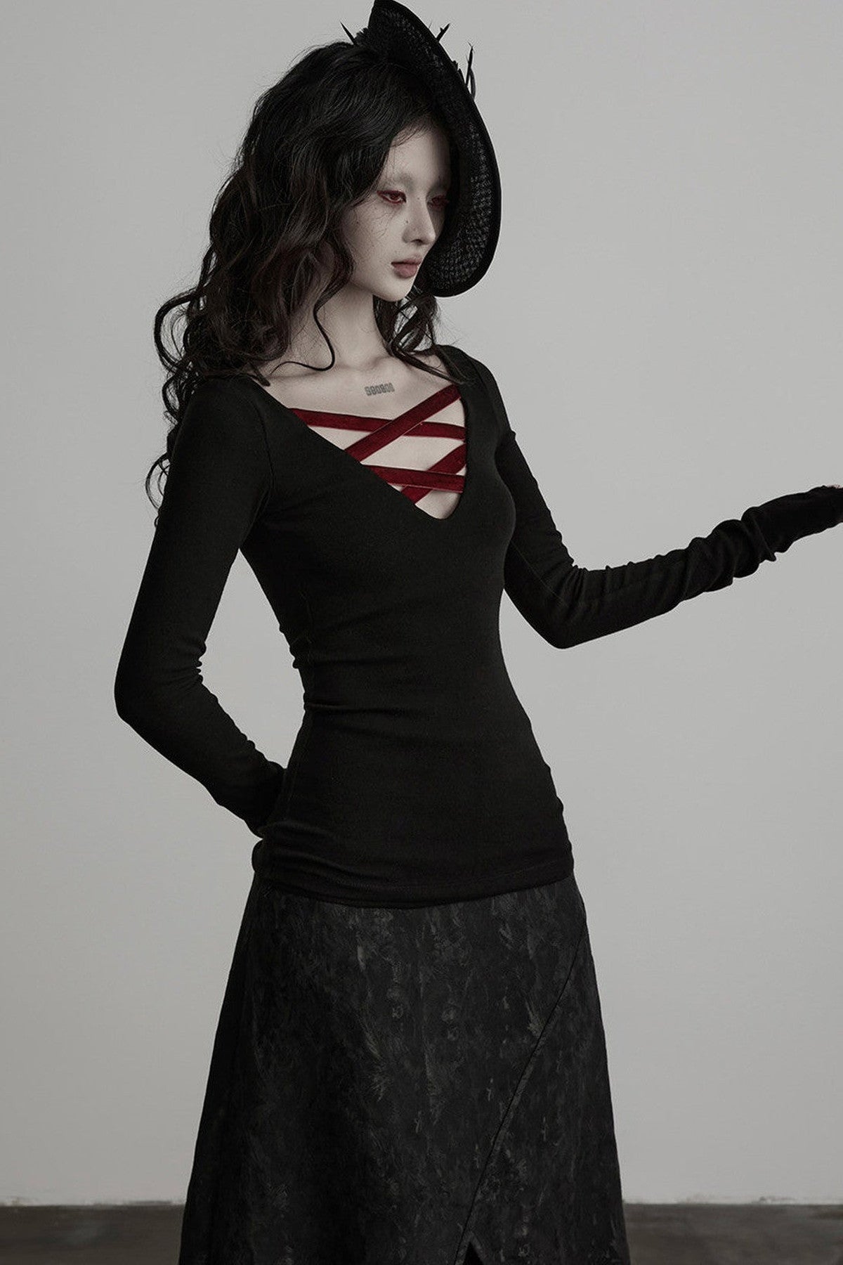 Red Velvet Cross-Tie Long Sleeve T-Shirt