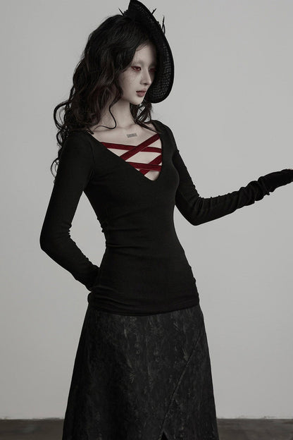 Red Velvet Cross-Tie Long Sleeve T-Shirt