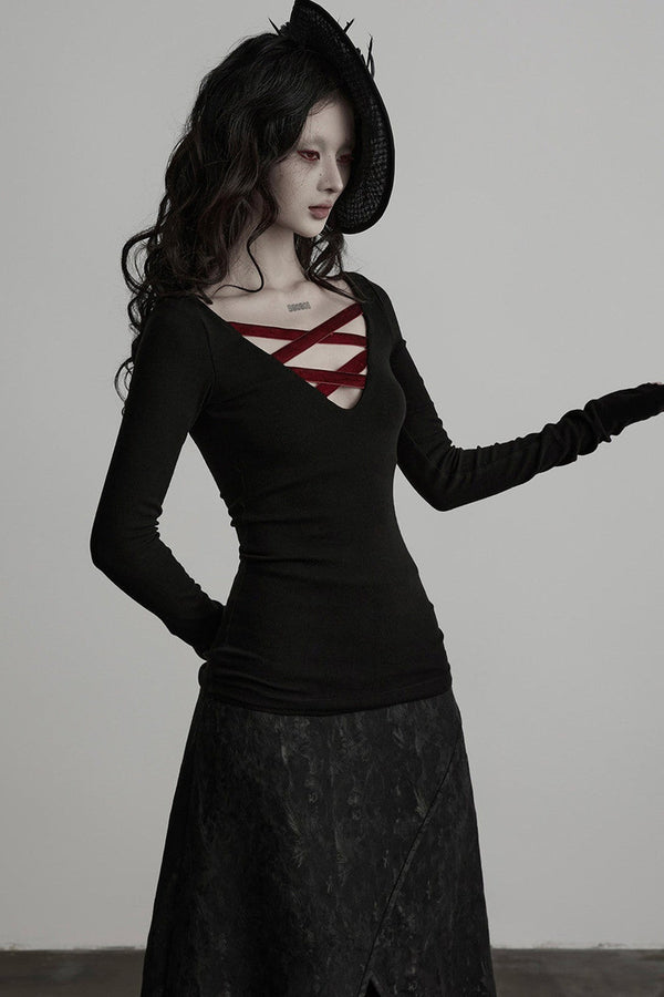 Red Velvet Cross-Tie Long Sleeve T-Shirt