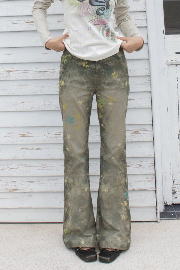 Colorful Floral Plant Print Flared Pants