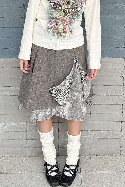 Asymmetrical Ruffled Baroque Leopard Print Wool Skirt