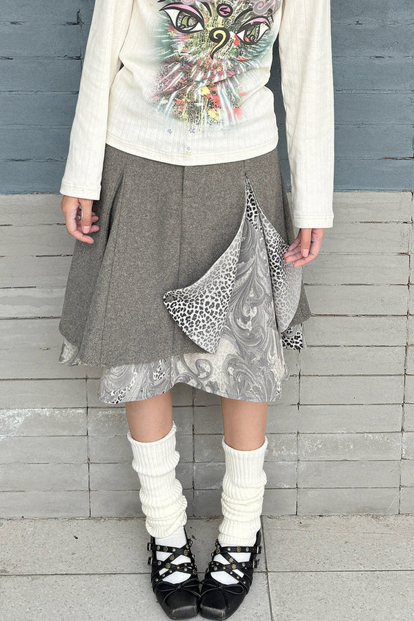 Asymmetrical Ruffled Baroque Leopard Print Wool Skirt