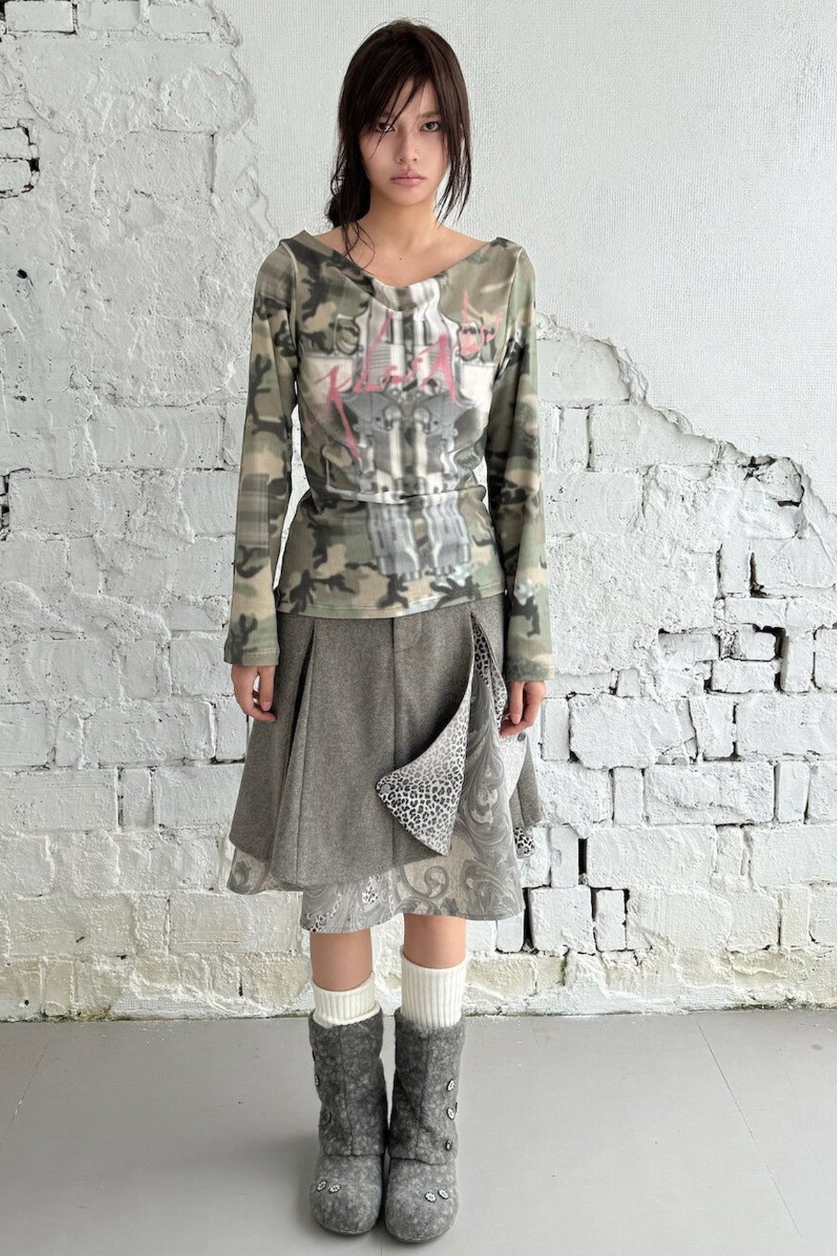 Wendbares Langarmhemd aus Camouflage-Jacquard