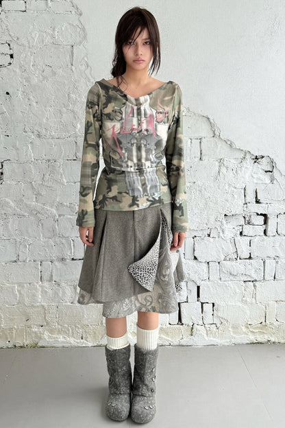 Wendbares Langarmhemd aus Camouflage-Jacquard