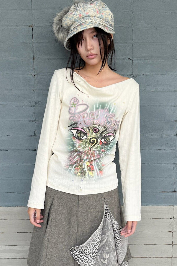 Reversible Swing Collar Long-Sleeve Printed T-Shirt