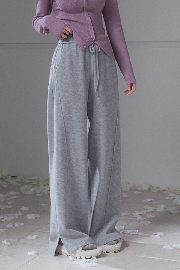 Straight-Leg Slit Knit Pants