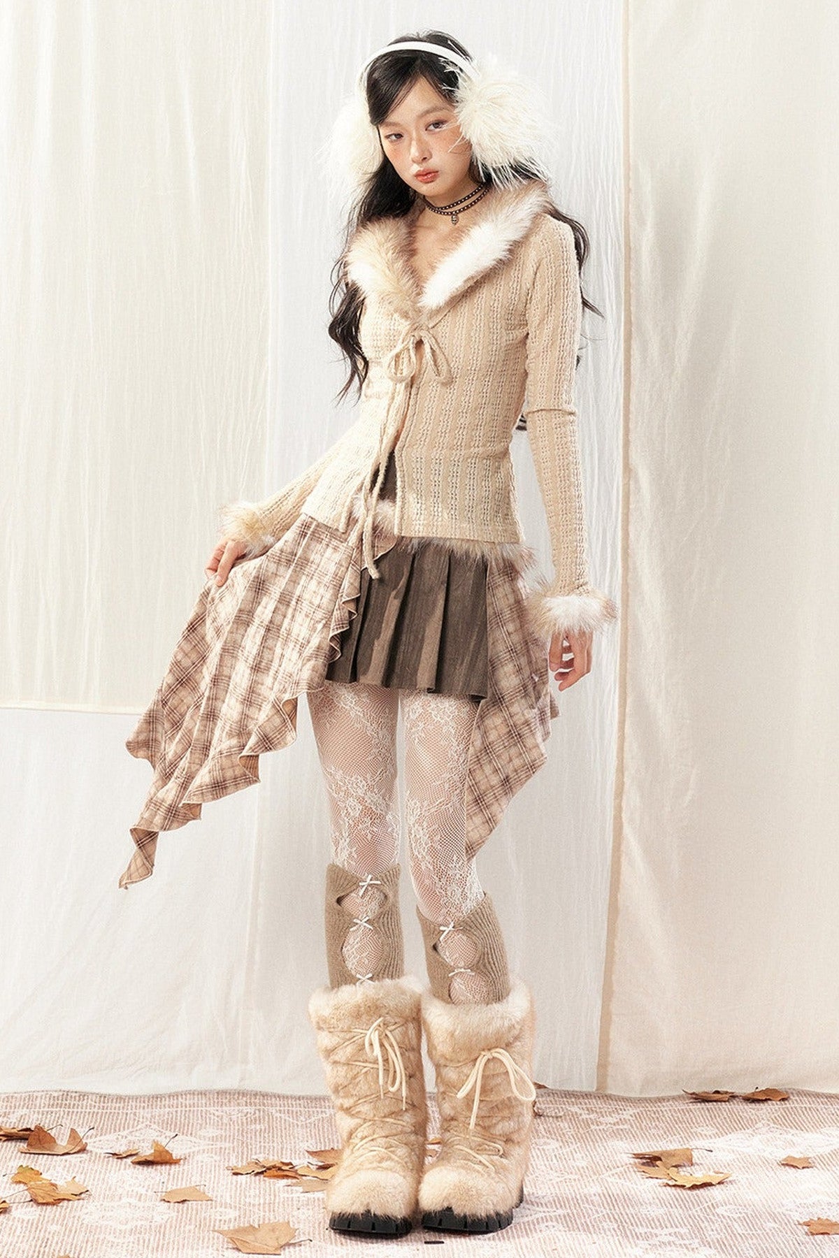 Women's Irregular Plaid Patchwork Trailing Skirt