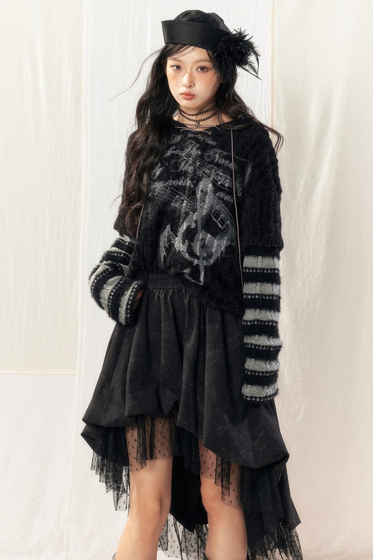Light Striped Patchwork Hooded Knit Sweater
