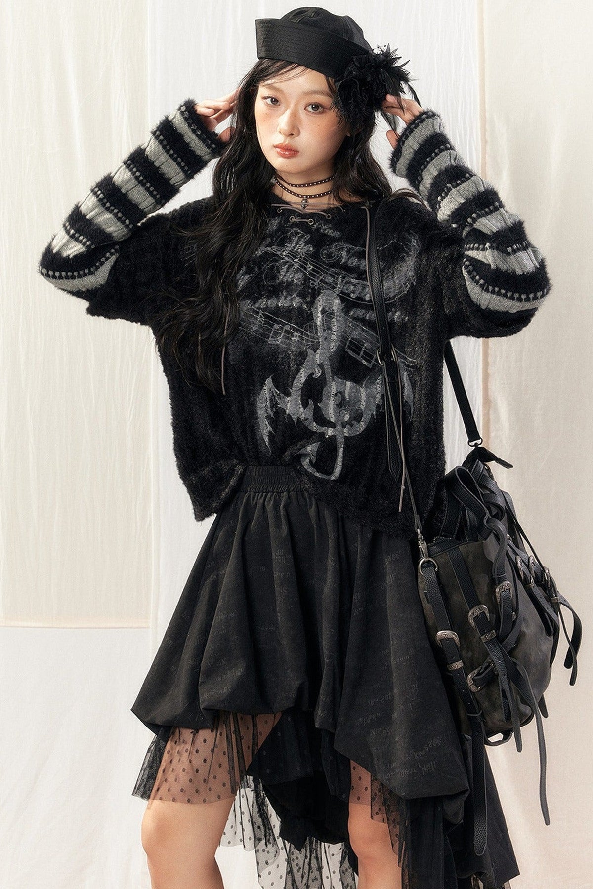 Light Striped Patchwork Hooded Knit Sweater
