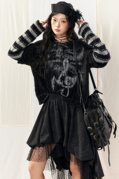 Light Striped Patchwork Hooded Knit Sweater