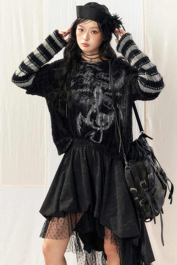 Light Striped Patchwork Hooded Knit Sweater