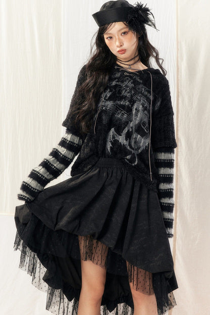 Light Striped Patchwork Hooded Knit Sweater