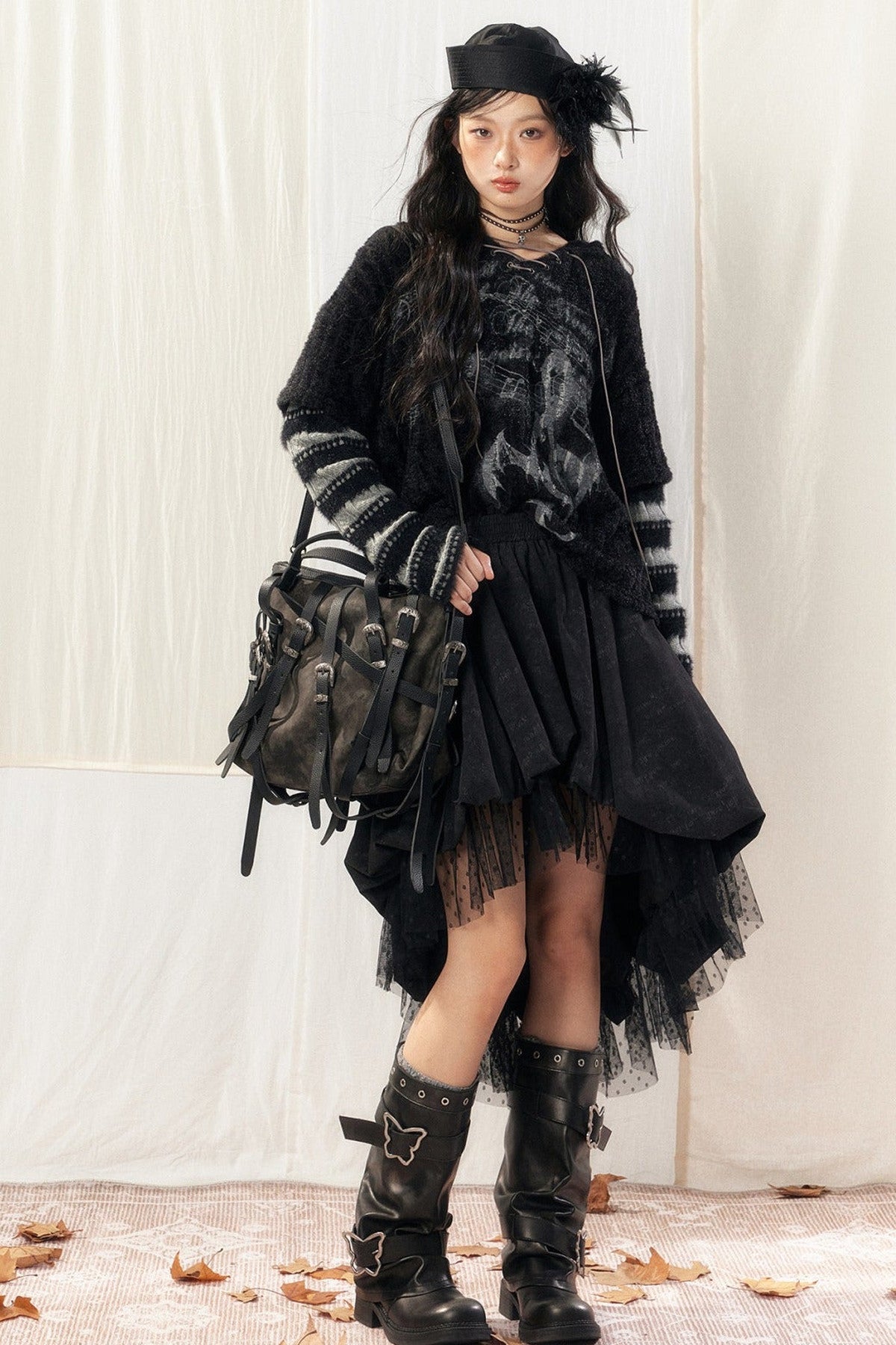 Light Striped Patchwork Hooded Knit Sweater