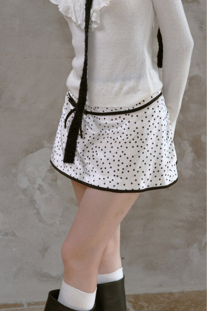 Polka Dot Velvet Bow A-Line Skirt