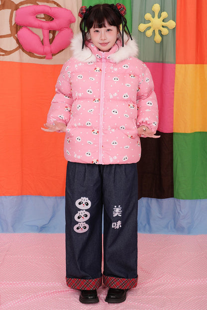 Pink Panda Hooded Down Jacket